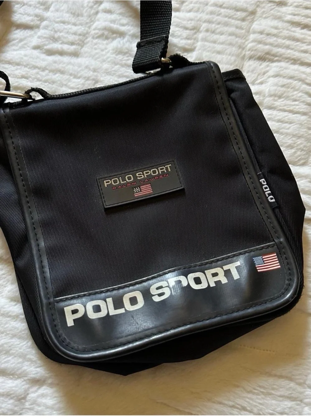 Vintage Polo by Ralph Lauren Black Polo Sport Messenger Bag